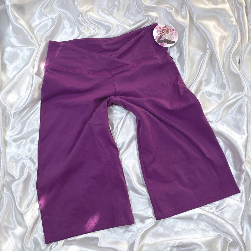 y2k Yoga Capri Pants Purple New KOS USA V-Waist Wide Leg Athletic Leggings L